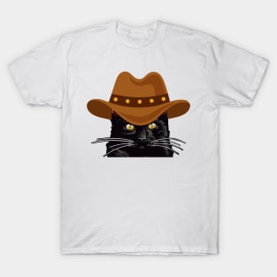 Black Cat With Cowboy Hat Funny Cat Birthday T-Shirt